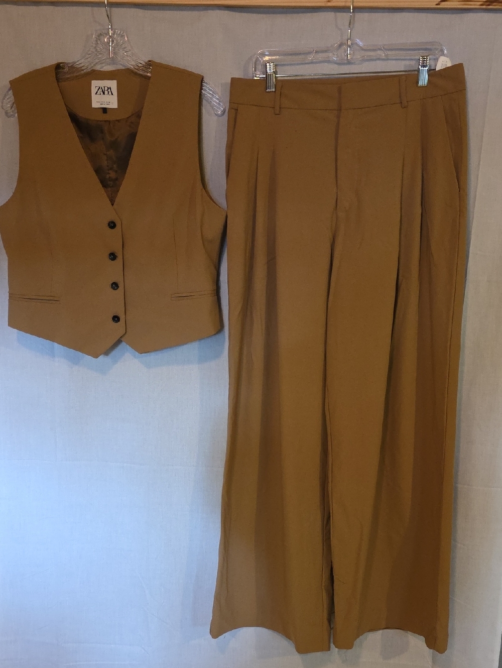 Zara Camel Wide-Leg Tailored Trousers
